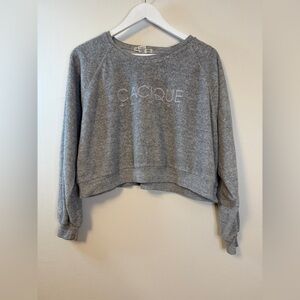 Cacique Naturel Loungewear Terry Cropped Long Sleeve Top Medium Grey Vintage